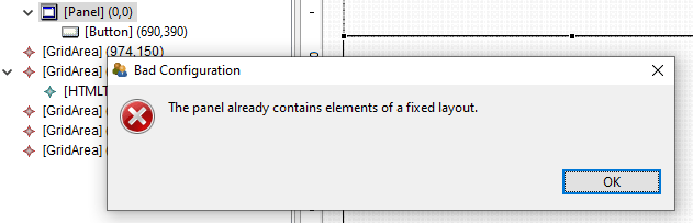 Message after the attempt to Set Auto Layout for a Panel that already contains components.