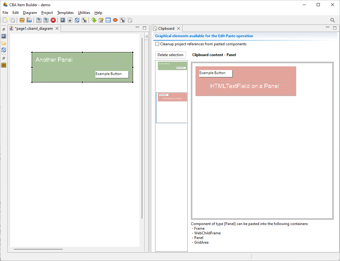 View Clipboard illustrating the visualization of elements in the clipboard.