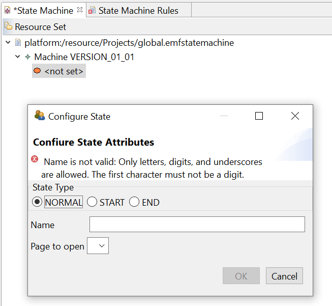 Newly created State and Configure State dialog.