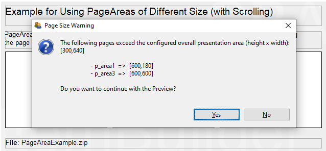 Warning when pages are larger than the defined CBA Presentation Size.