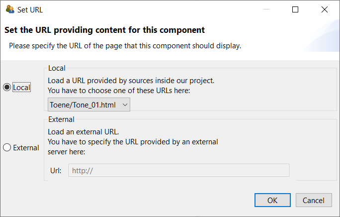 Dialog Set URL to configure ExternalPageFrames.