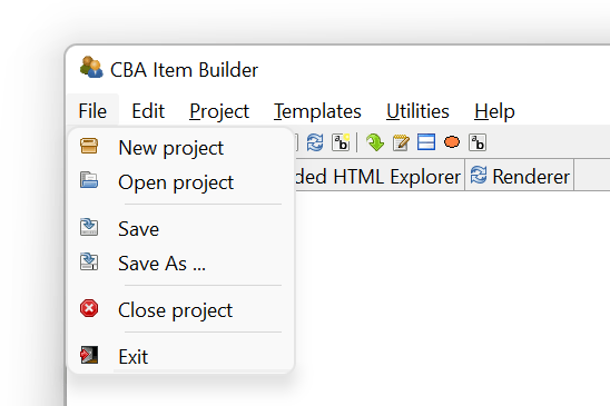 CBA ItemBuilder File-Menu.