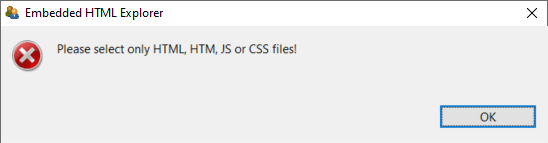 Warning shown by the Embedded HTML Explorer.