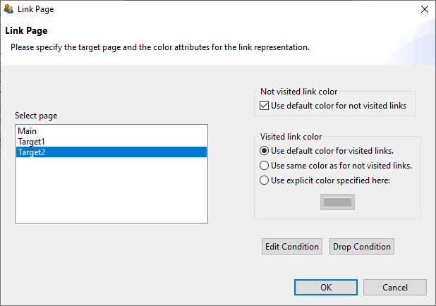 Dialog Link Page with buttons Edit Condition and Drop Condition.).