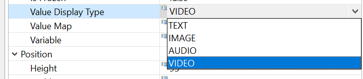 Property Value Display Type for components of type MapBasedVariableDisplay in the Properties view.