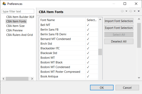 'CBA Item Fonts' setting of the CBA ItemBuilder.