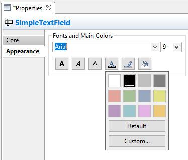 Properties view showing the tab Appearance.