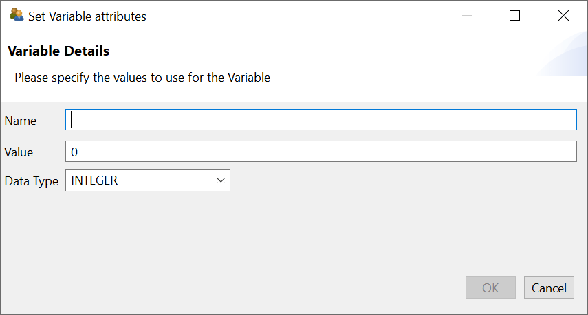 Set Variable attributes dialog.