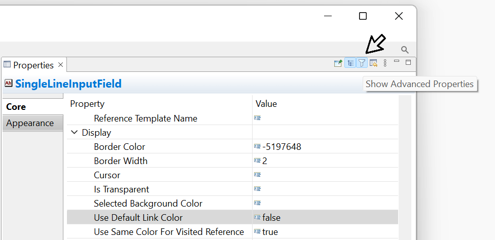 Filter Show Advanced Properties of the Properties view.