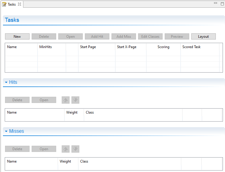 Empty Tasks - view of the CBA ItemBuilder.