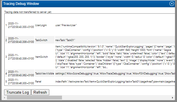 CBA ItemBuilder Tracing Debug Window.