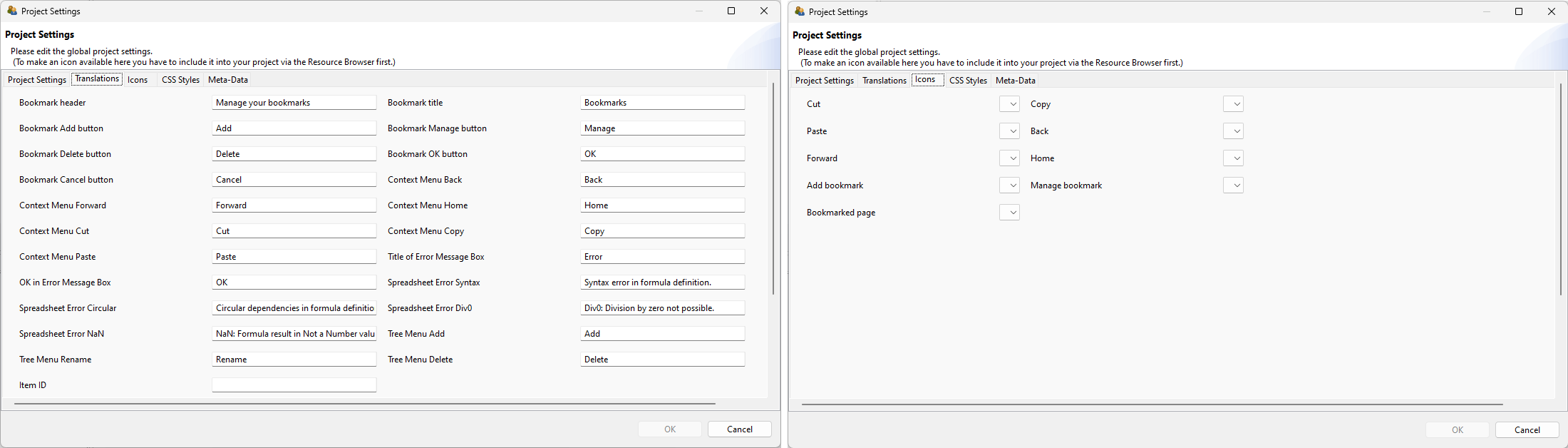 Tabs Translation and Icons in the Global Properties of CBA ItemBuilder Project Files.