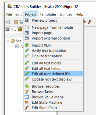 Main Menu Project showing the entry Edit all User Defined IDs.
