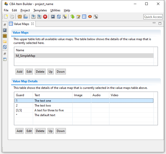 Value Maps editor in the right area of the user interface.